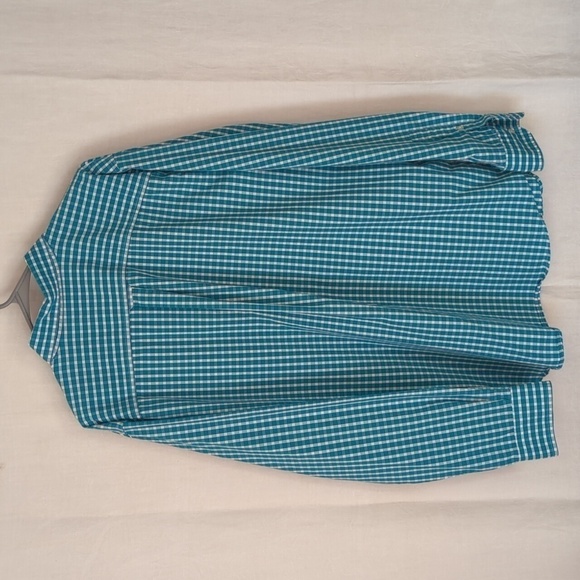 Chaps Easy Stretch Teal White Check Plaid Full Length Button Up Size XL - Picture 5 of 5